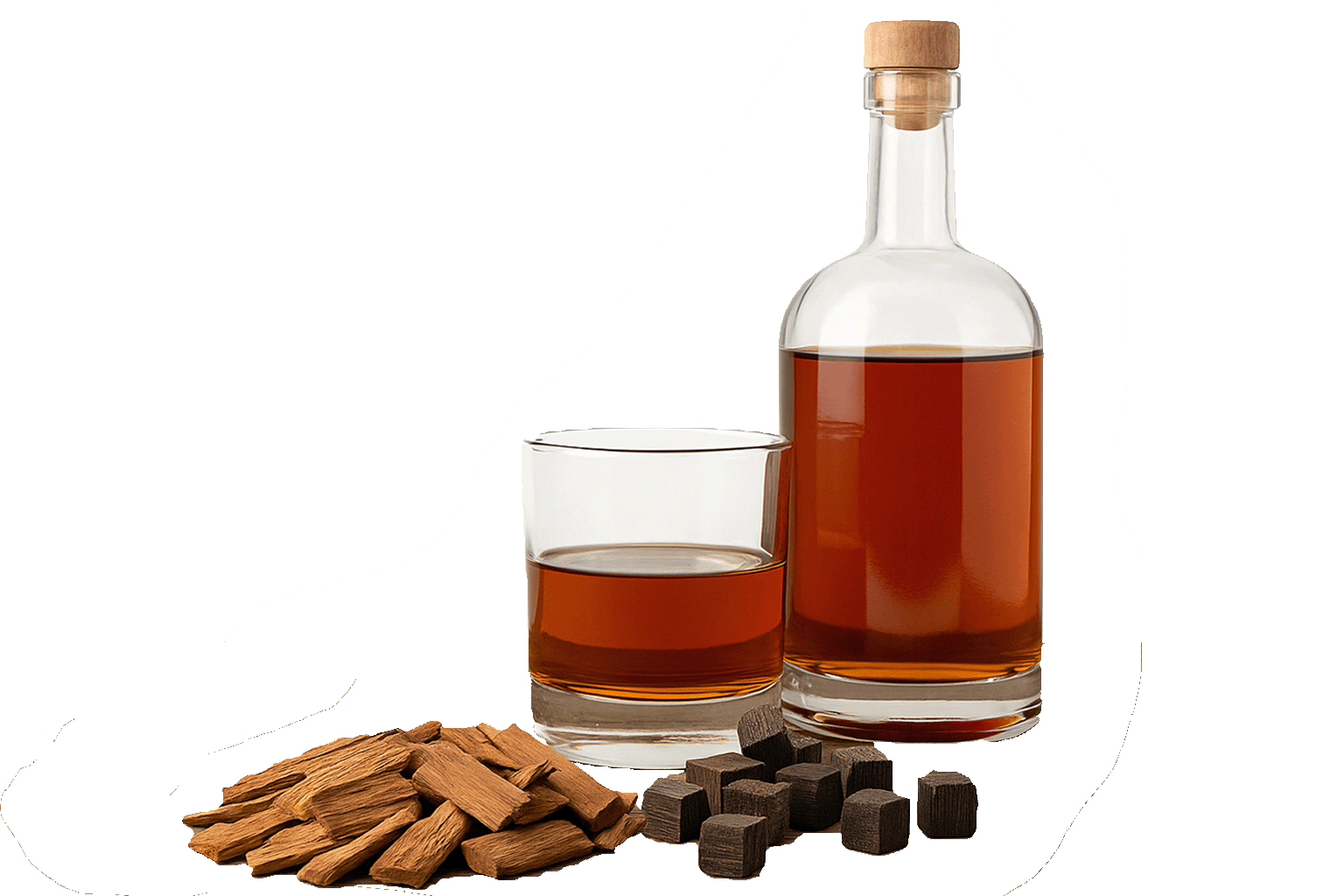 Dřevěné kostky a štěpky na dochucení a zrání