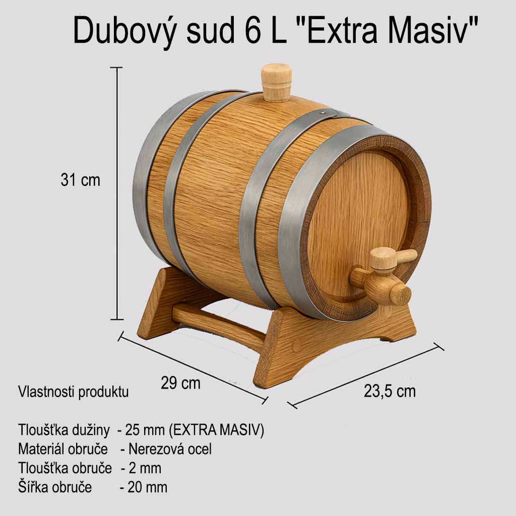 Dubový sud 6 L "Extra Masiv" voskovaný, kohoutek mosazný/dřevěný - energetický štítek