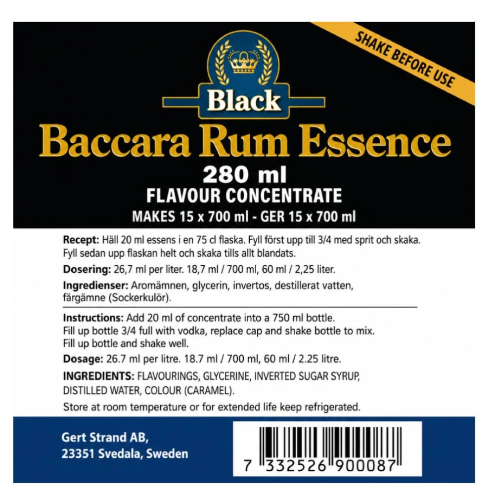 Baccara Black Rum esence 280 ml přírodní aroma pro míchané nápoje