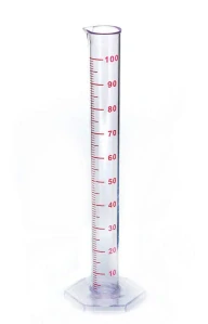 Plastový odměrný válec 100 ml se stupnicí pro lihoměry a hustoměry