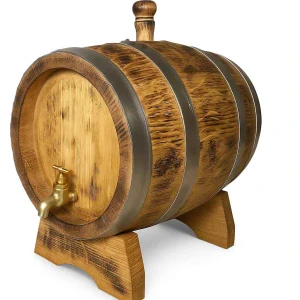 Dubový sud 5L "Extra Masiv" Tmavý (žíhaný ohněm), kohoutek mosazný/dřevěný 