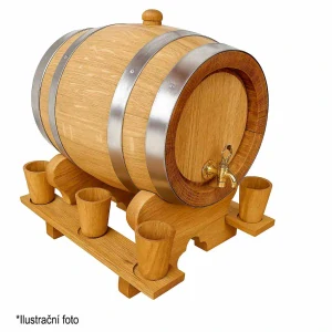 Dubový sud 5L "Extra Masiv" + 6 pohárů z dubového dřeva.