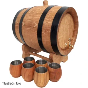 Dubový sud 5L "Extra Masiv" černé obruče + 6 pohárů