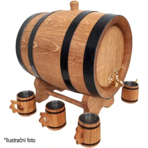 Dubový sud 5L "Extra Masiv" černé obruče + 6 pohárů