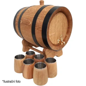 Dubový sud 5L "Extra Masiv" černé obruče + 6 pohárů