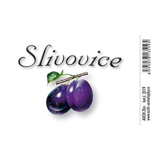 Etiketa na láhev 8,5 x 5,5 cm motiv švestek pro domácí slivovici