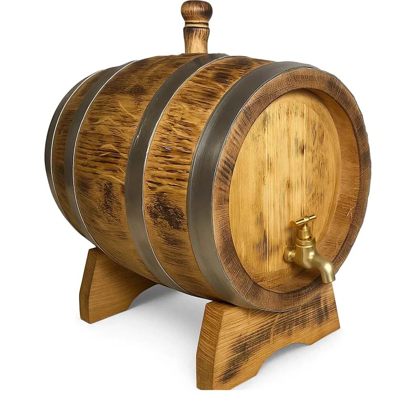 Dubový sud 5L "Extra Masiv" Tmavý (žíhaný ohněm), kohoutek mosazný/dřevěný 