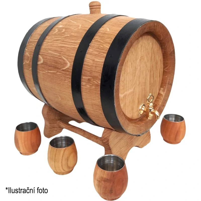 Dubový sud 5L "Extra Masiv" černé obruče + 6 pohárů