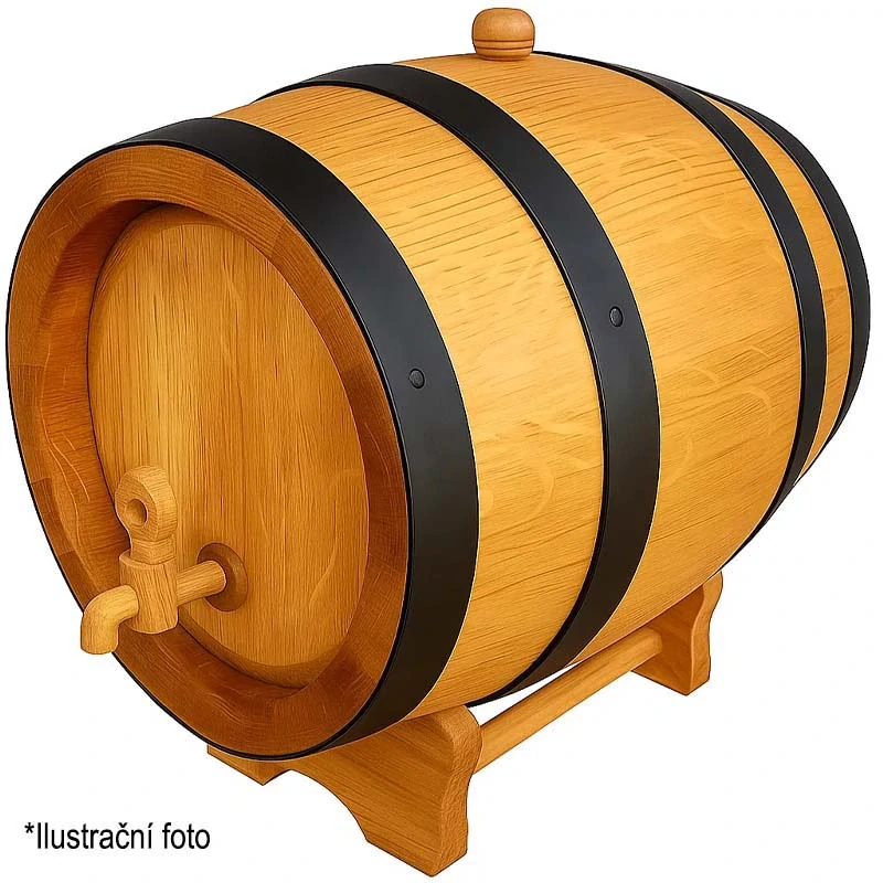 Dubový sud 10 L "Extra Masiv" voskovaný, černé obruče, mosazný kohoutek
