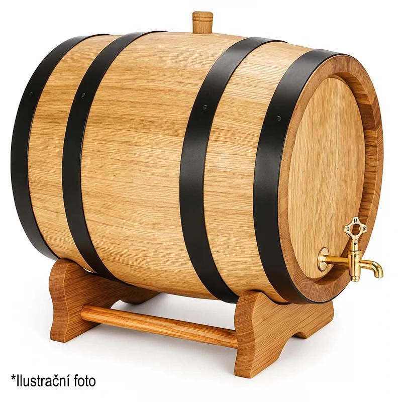 Dubový sud 20 L "Extra Masiv" černé obruče, voskovaný, kohoutek mosazný