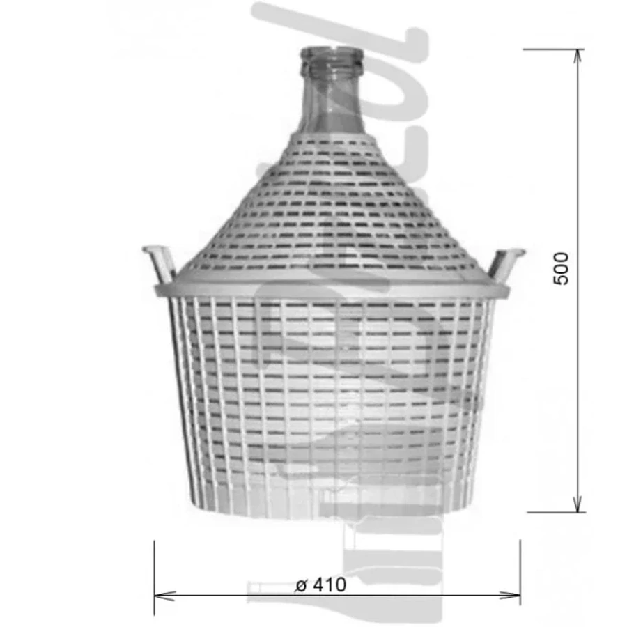 Demižón 25 l skleněný s plastovým ochranným opletem a bočními rukojeťmi