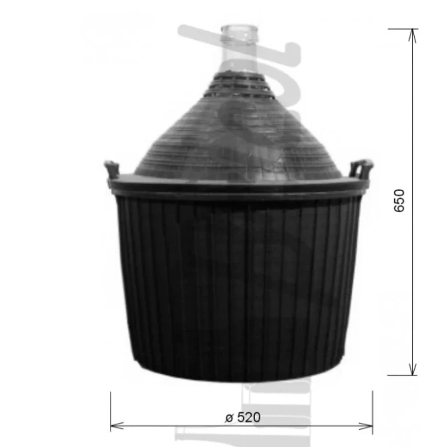 Demižón 54 l skleněný s plastovým ochranným opletem a rukojeťmi