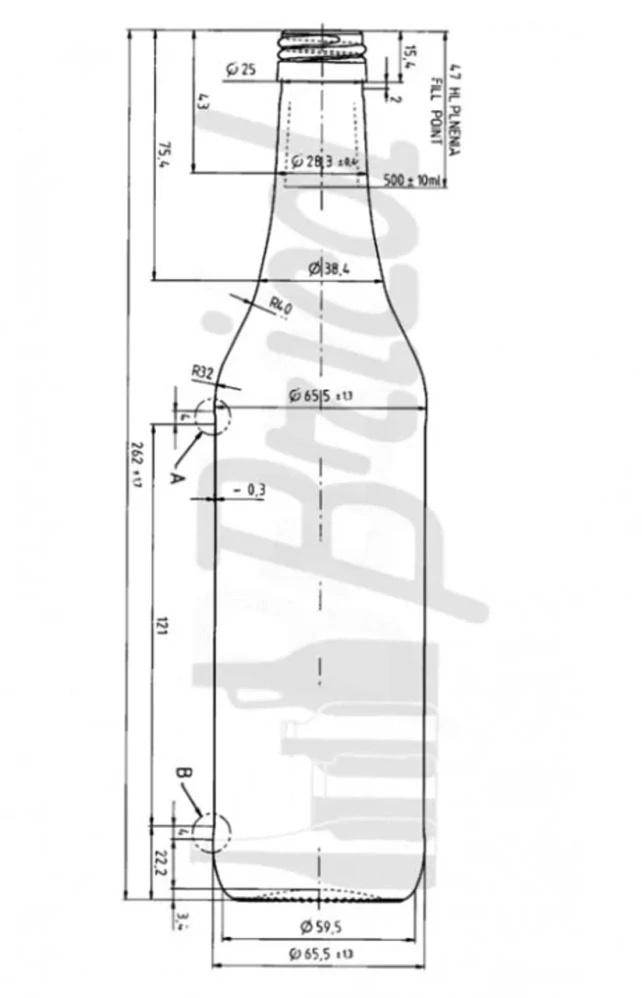 Skleněná láhev 0,5 l na lihoviny a domácí likéry bez uzávěru