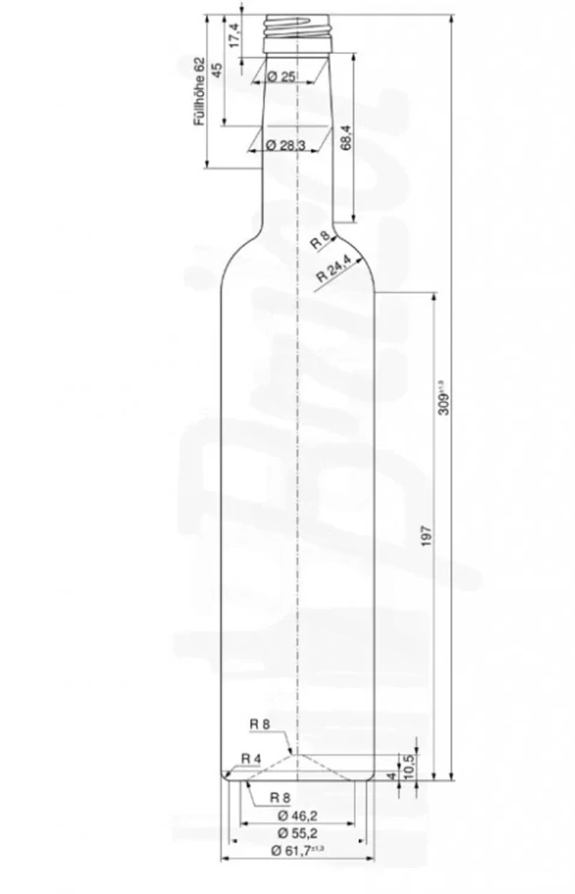 Skleněná láhev 0,5 l na domácí likéry bez uzávěru