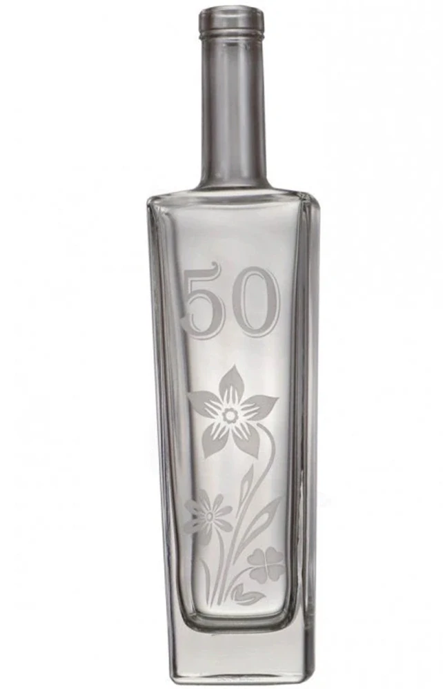 Skleněná láhev 0,5 l na 50. výročí bez uzávěru
