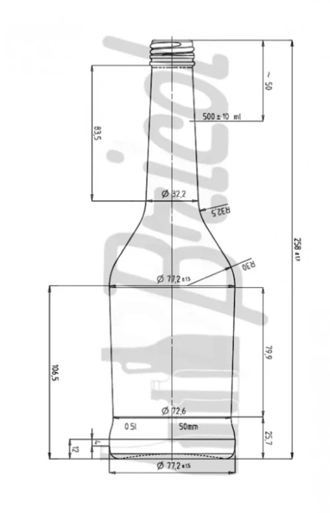 Skleněná láhev 0,5 l Napoleon na lihoviny a domácí likéry bez uzávěru