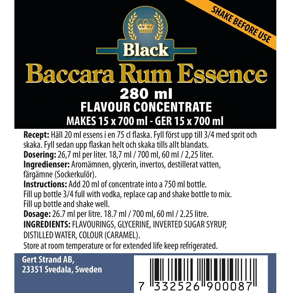 Baccara Black Rum esence 280 ml přírodní aroma pro míchané nápoje